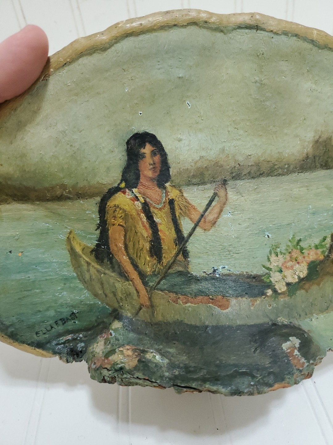 Native American Indian Tree Conk Painted Shelf Mushroom By Artist Ella F. Bast