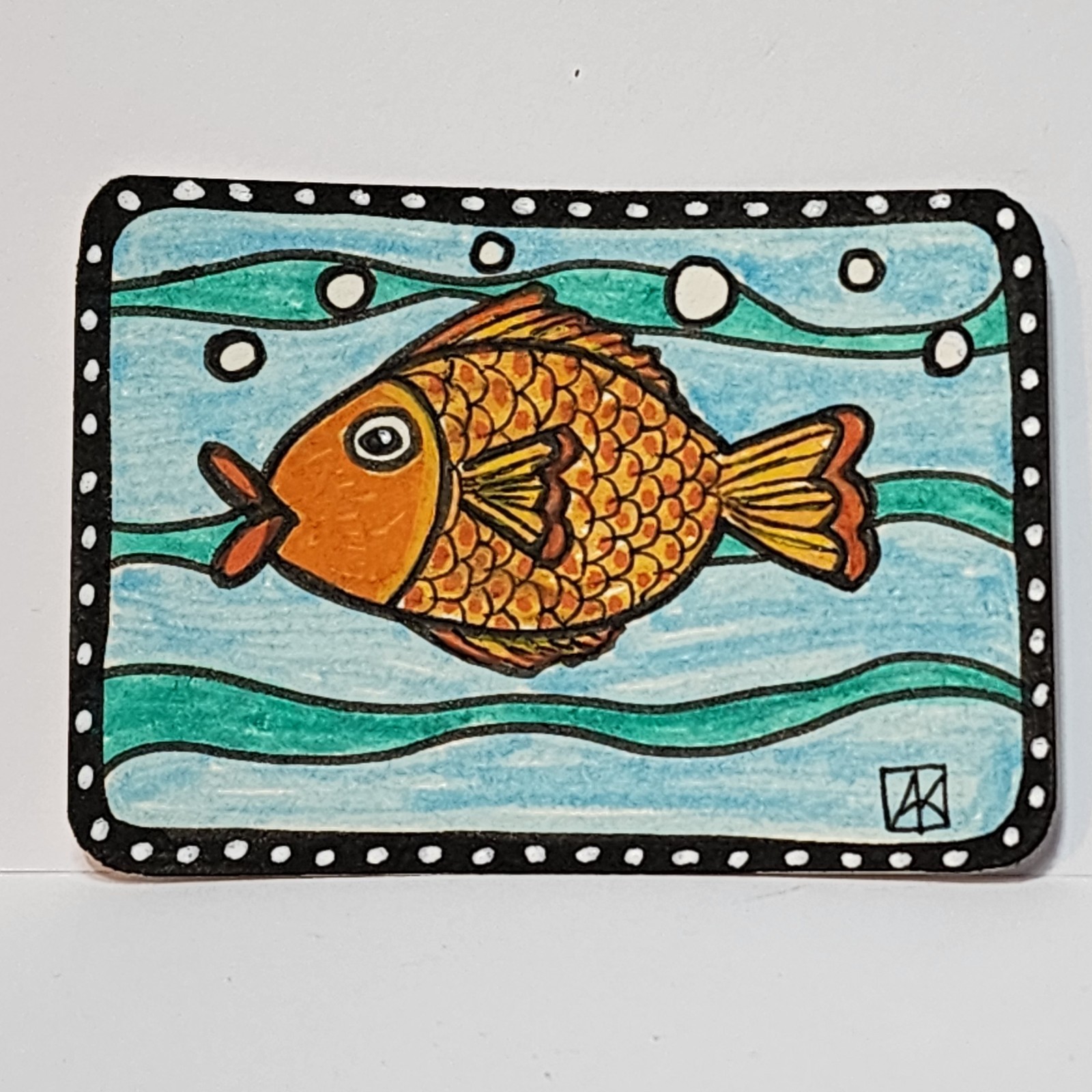 ACEO Original Colorful Painting Fish Contemporary Art 2.5 x 3.5 Inch – AMBER K