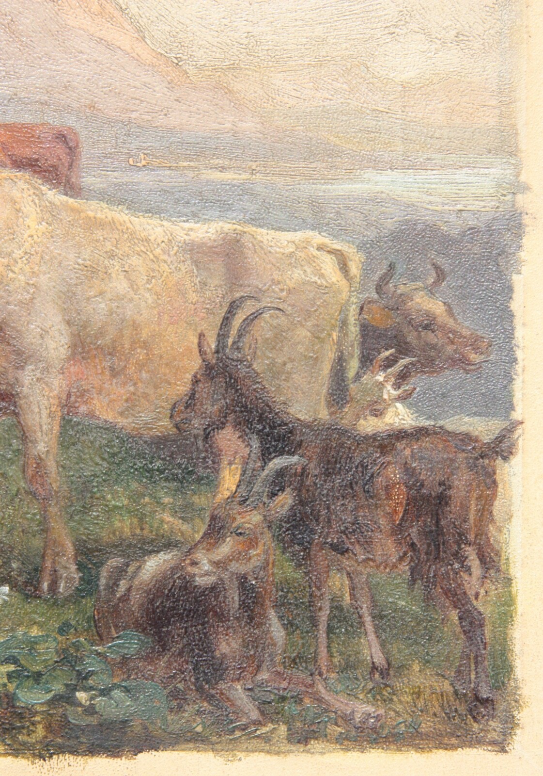 Children with Cows & Sheep in an Idyllic Mountain Landscape, Painting, 19th century