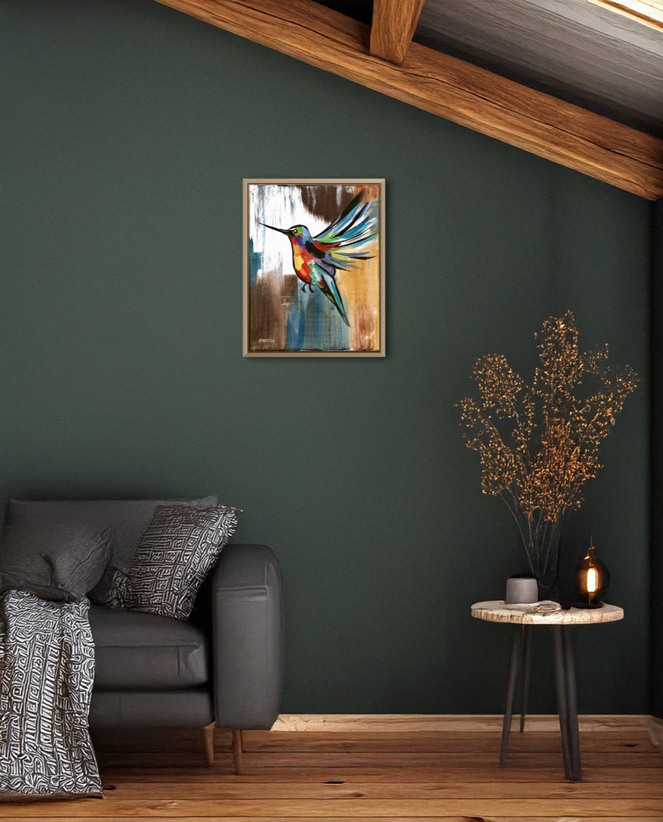 Atherton 11×14 Original Abstract decorator Painting “Humming Bird 3” signed