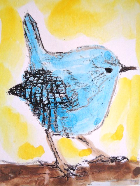 ACEO Little BLUE BIRD Painting Art