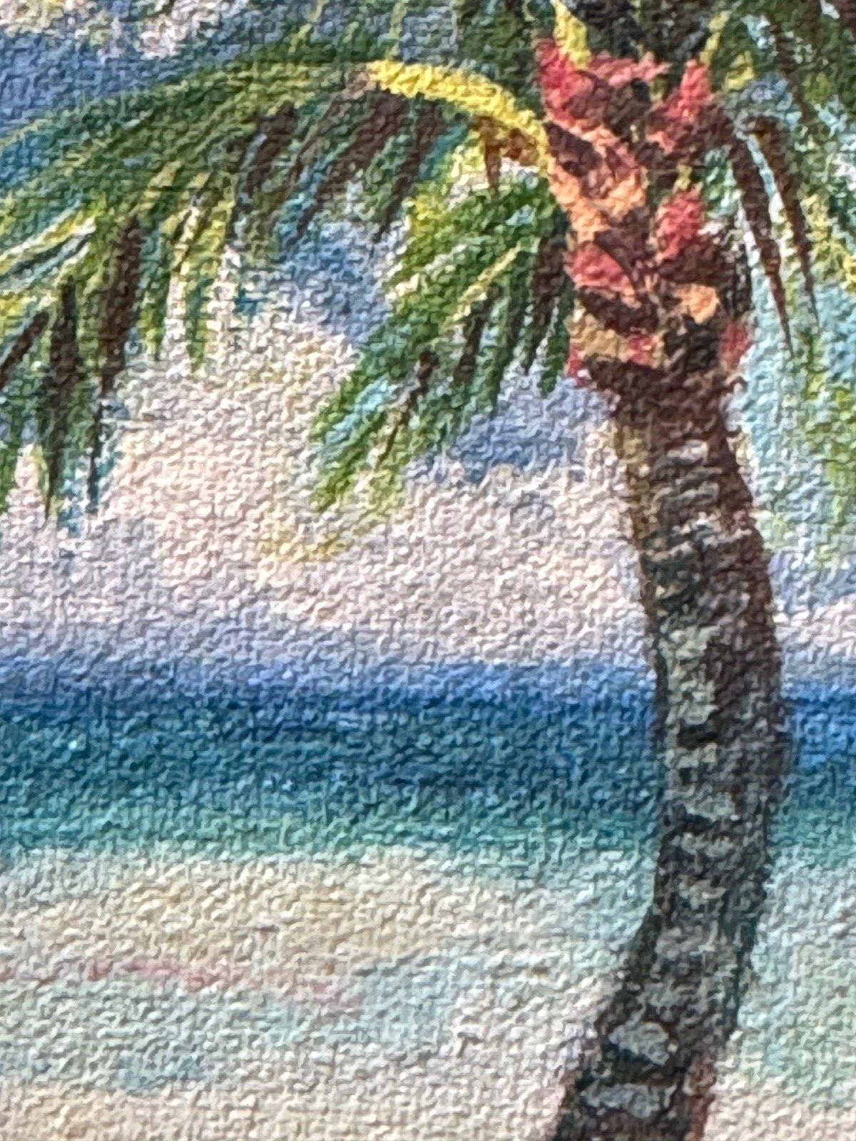Small Oil Painting Tropical Palm Scene Signed on back 2007 Framed 10″ x 8″