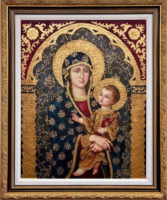 Ortiz “Mother and Child” (gold) Hand Painted Oil Religious Art Jesus Christ New
