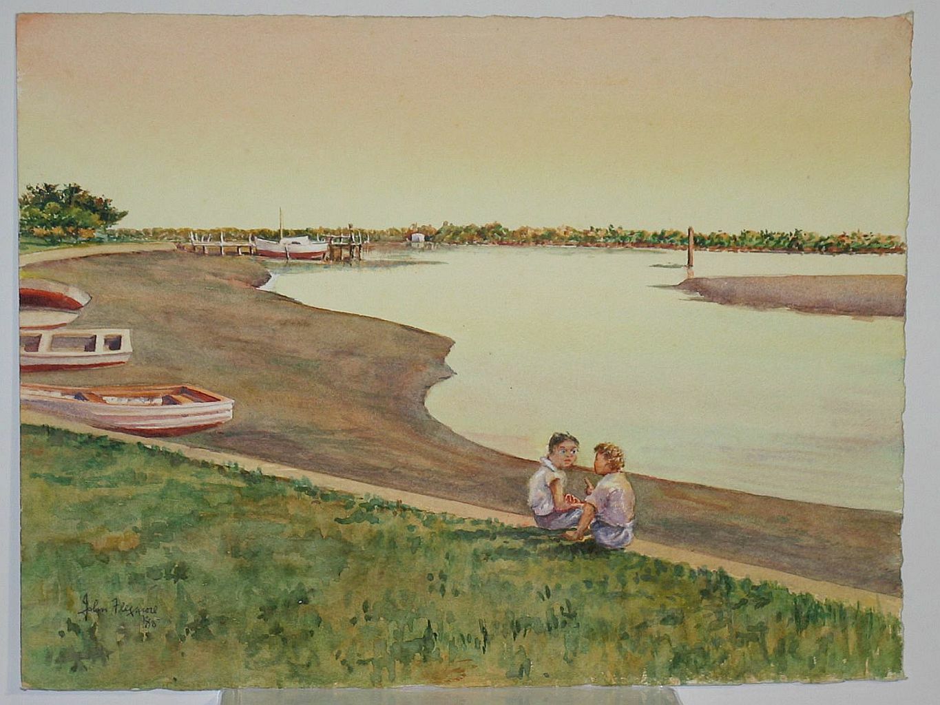 John Flexmore Original Watercolour Painting “Boats on River Flats”. Unframed