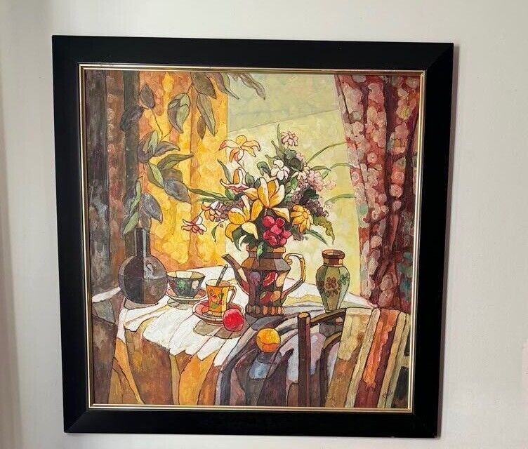 Vibrant Still Life with Flowers and Pottery – Oil Painting on Canvas”