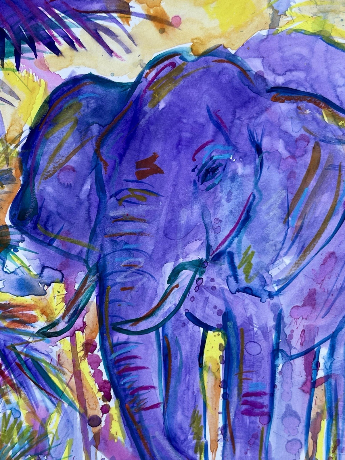 PURPLE ELEPHANT IN JUNGLE COLORFUL LANDSCAPE PAINTING STUDY ON PAPER 11×17