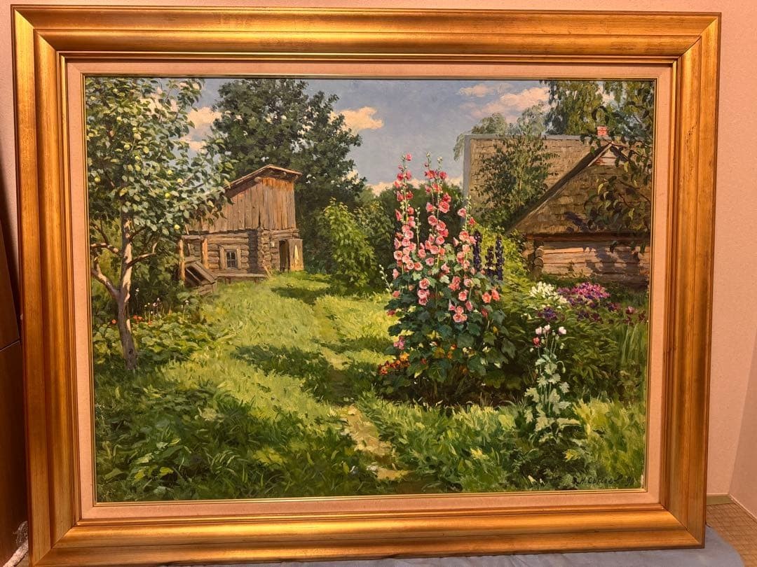 Nikolai Sysoev 1990 Soviet Russian Oil Painting Hollyhocks Large Signed