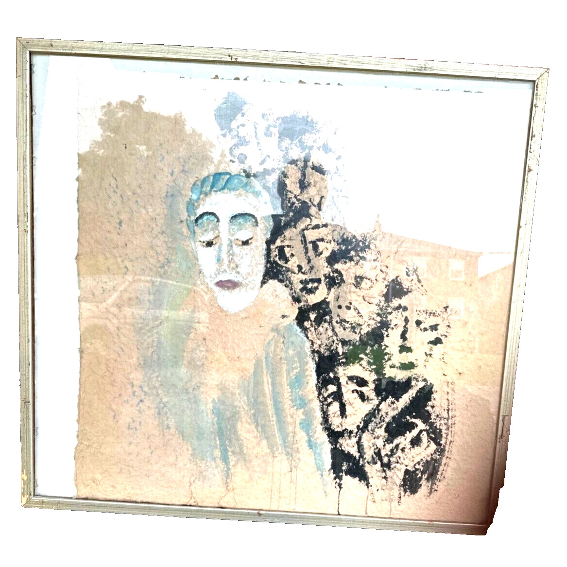 Original Painting “Pierrot” Karel Vondra, Handmade Paper, Czech Republic, 30″x30