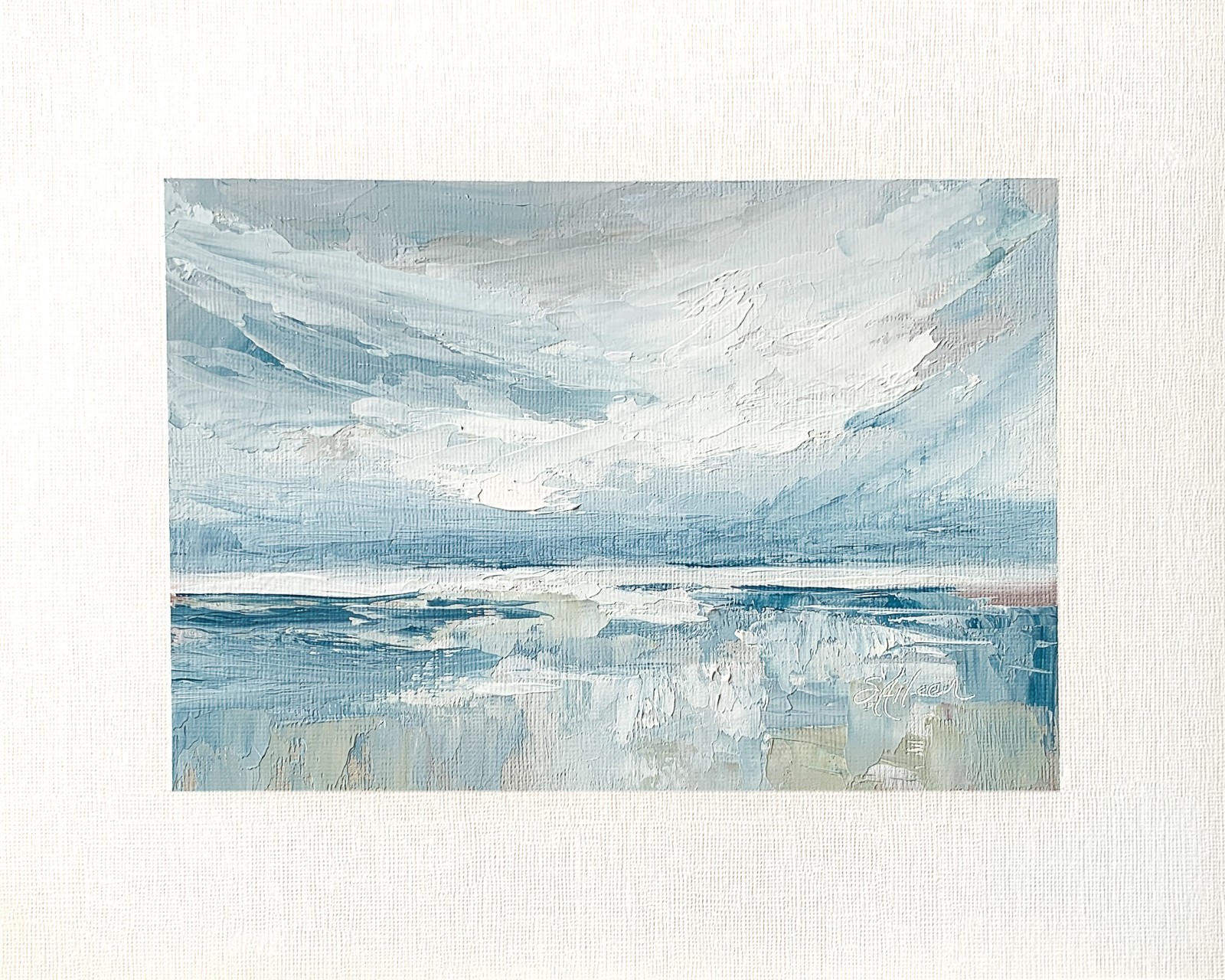 8×10 Original Oil Landscape Painting Beach Ocean Clouds Coastal Wall Art Signed