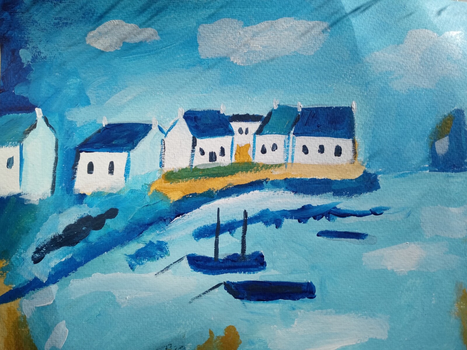 Impressionism SEAPORT LANDING 11X14 Handmade Signed Colorful ART Painting