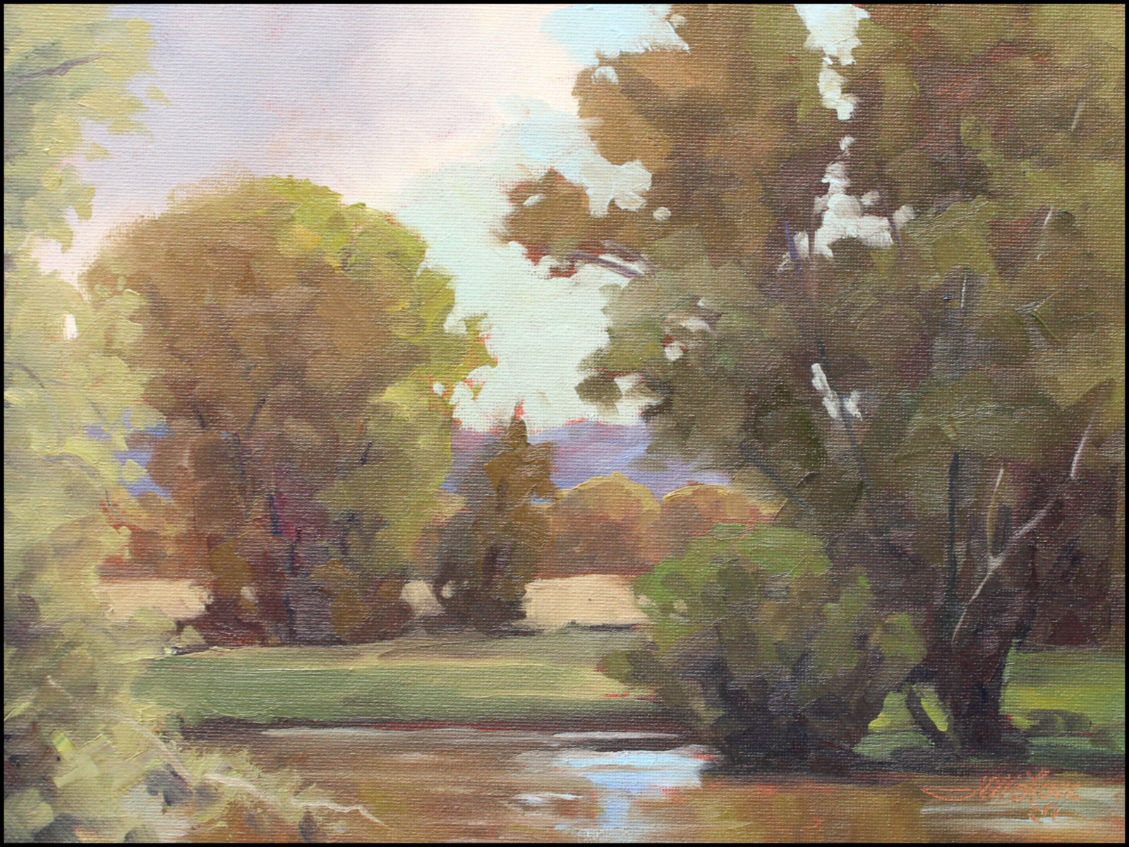 Jeff Love Original Oil Painting Art Peaceful Pastoral Tonal River Tree Landscape