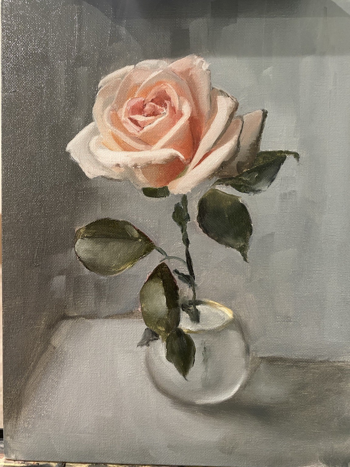 Original Oil Paintin Rose Floral Still Life on Panel Signed OOAK 9×12