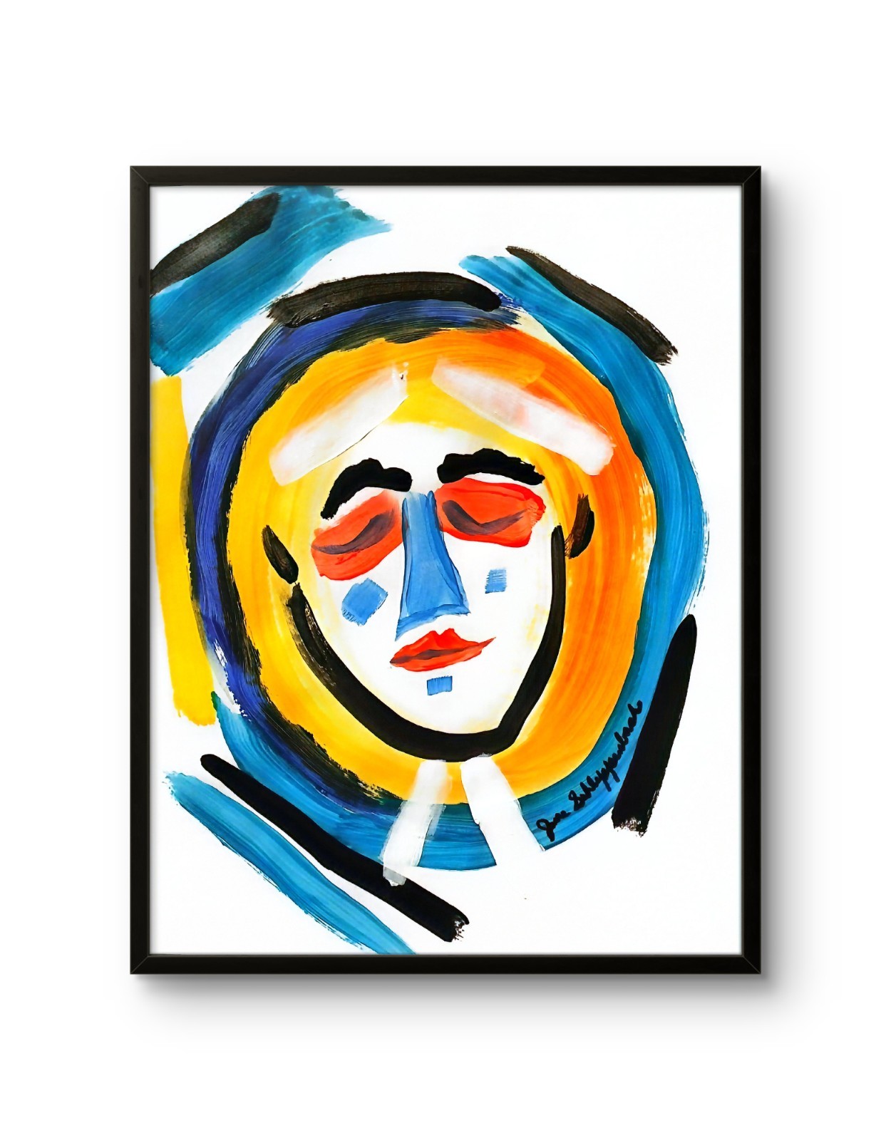 Modern Abstract Face Expressionism Bold Acrylic Signed Original Painting Paper