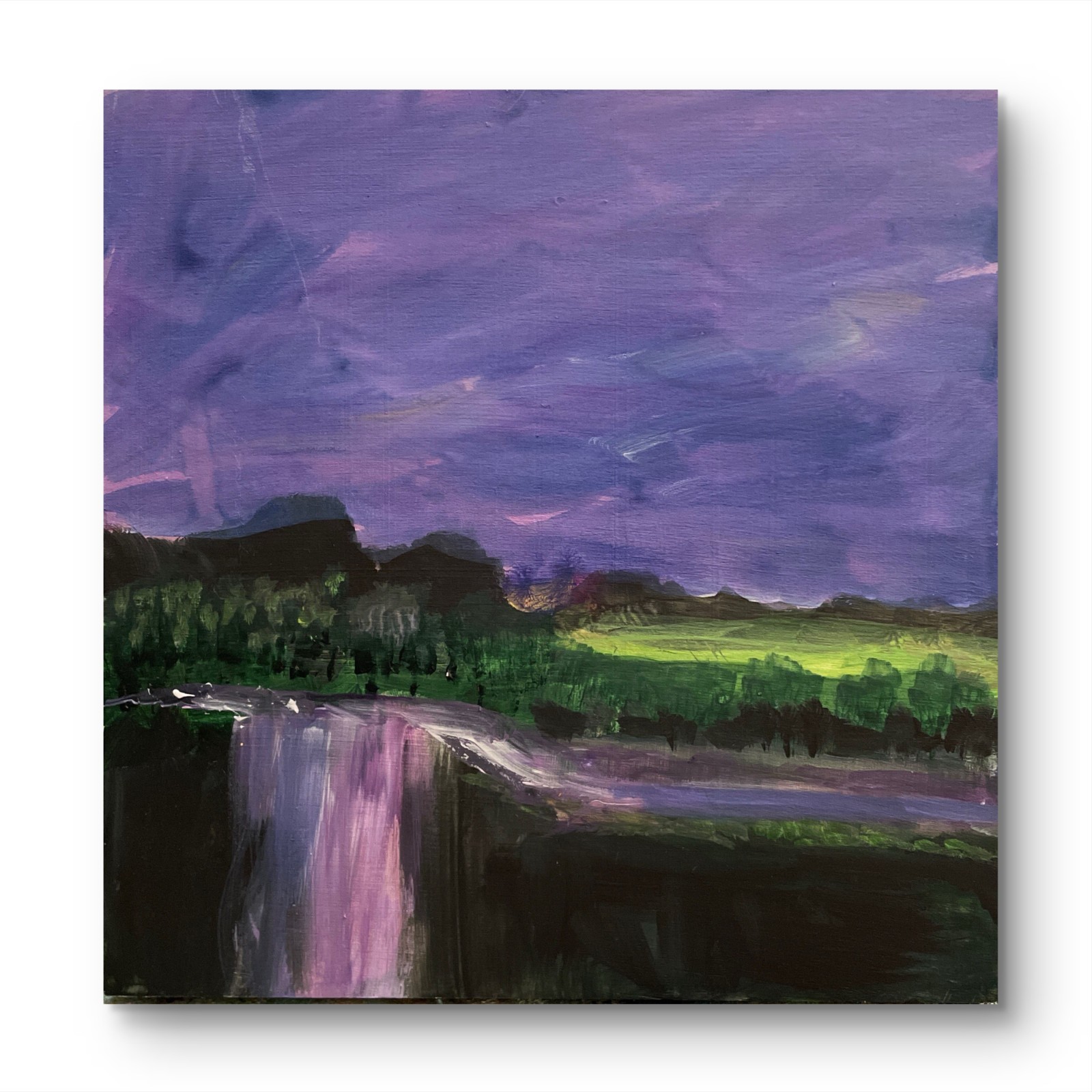 Mary Myers Original Abstract Expressionism 8×8 Purple Waterfall Signed Fine Art