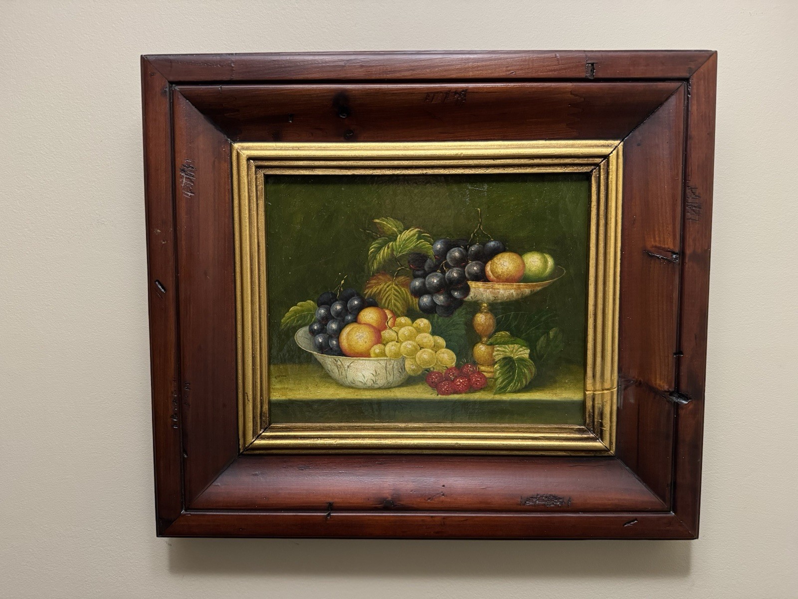 Vintage Still Life Fruits Oil Painting, Frame Size 16 1/4″ x 14 1/8″