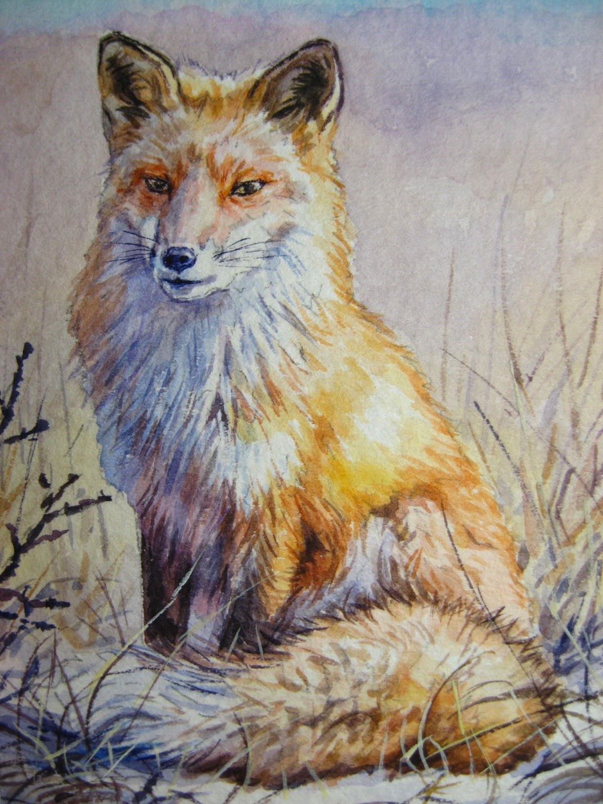 Watercolor Painting Fox Nature Animals Art No.363
