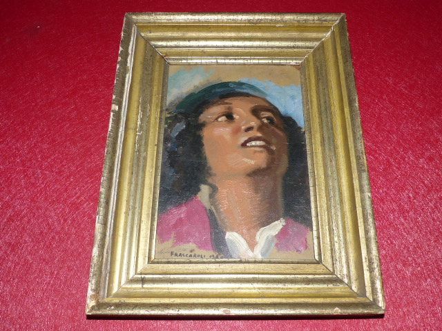 Art XXth Mario Frascaroli Oil On Wood Signed 1940 Woman’s Face Very Beautiful