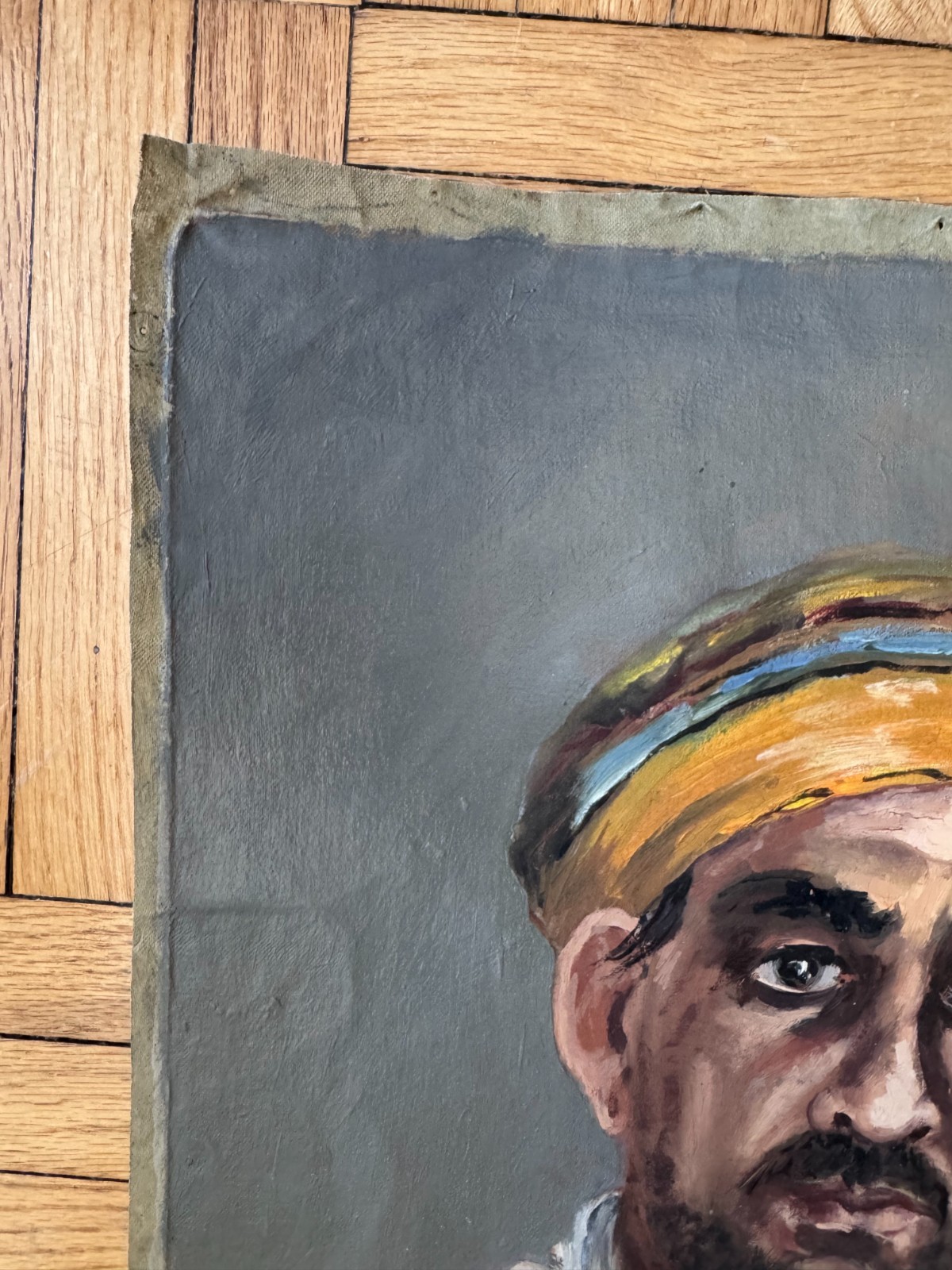 Vintage C.1940 Portrait Oil on Canvas Man Yellow Hat Attr Jean Schweckler 21×15