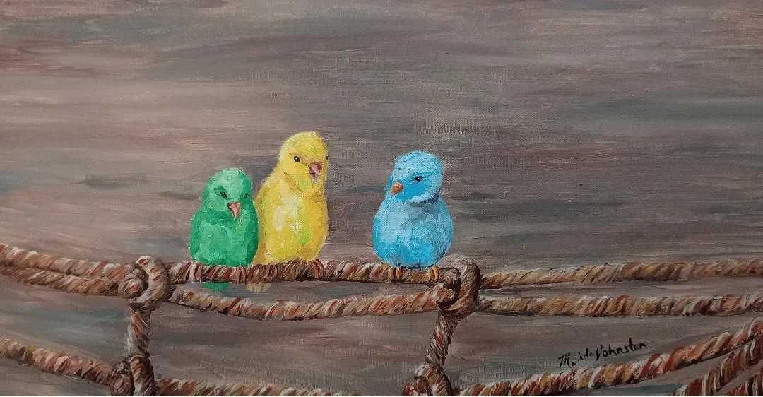 “Wonderful Little Parrots” Acrylic Painting on 12″x24″ Canvas