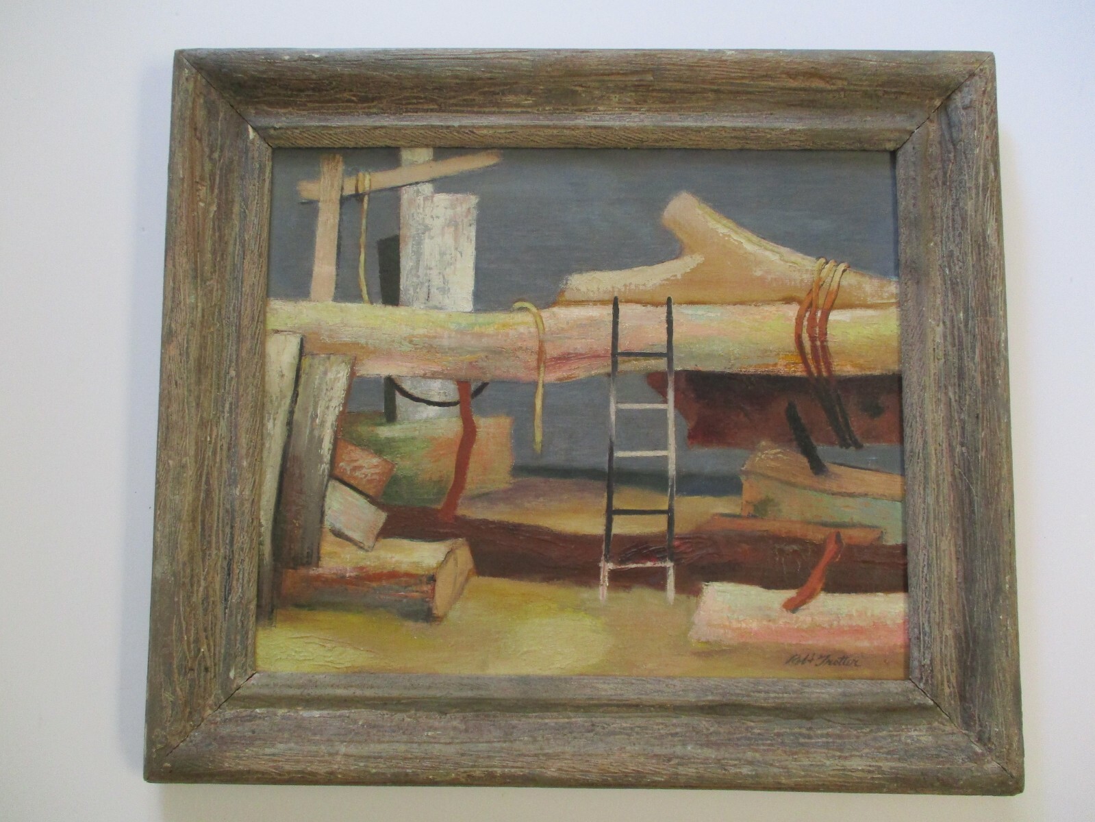 ROBERT TROTTER OIL PAINTING ANTIQUE SURREALIST LANDSCAPE DRIFTWOOD MODERNISM WPA