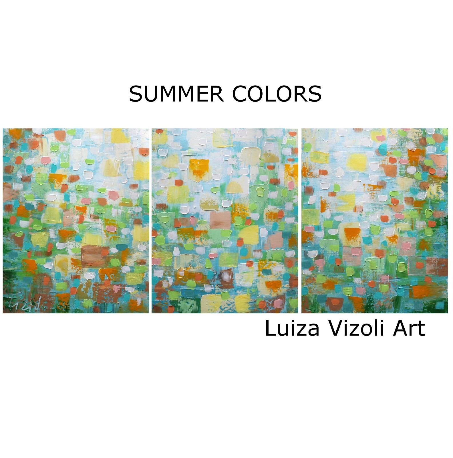 48×20 Coastal Triptych Painting – Original Abstract Acrylic Artwork Summer Art