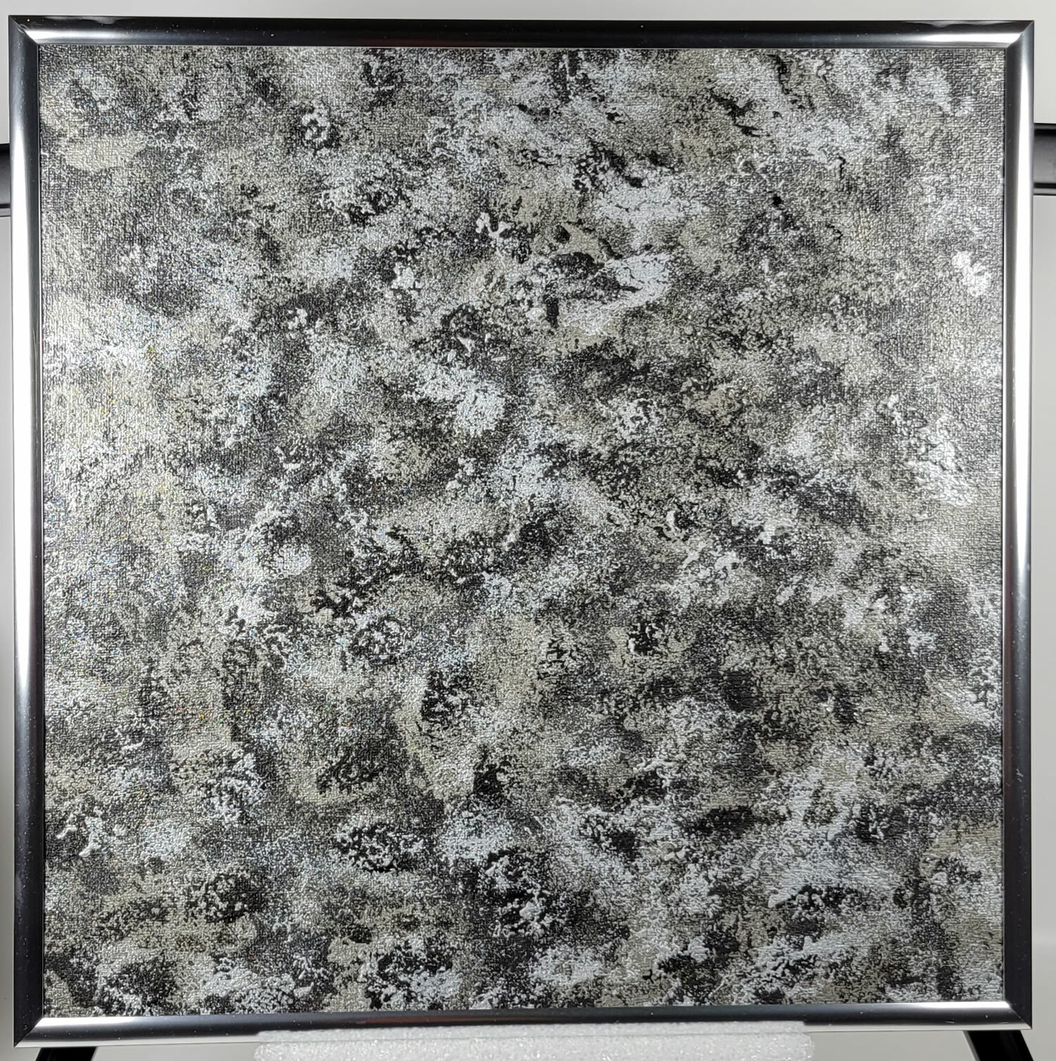 “Cool Metals Mixed” – 12″ x 12″ Acrylics on Canvas Board Framed Art Original