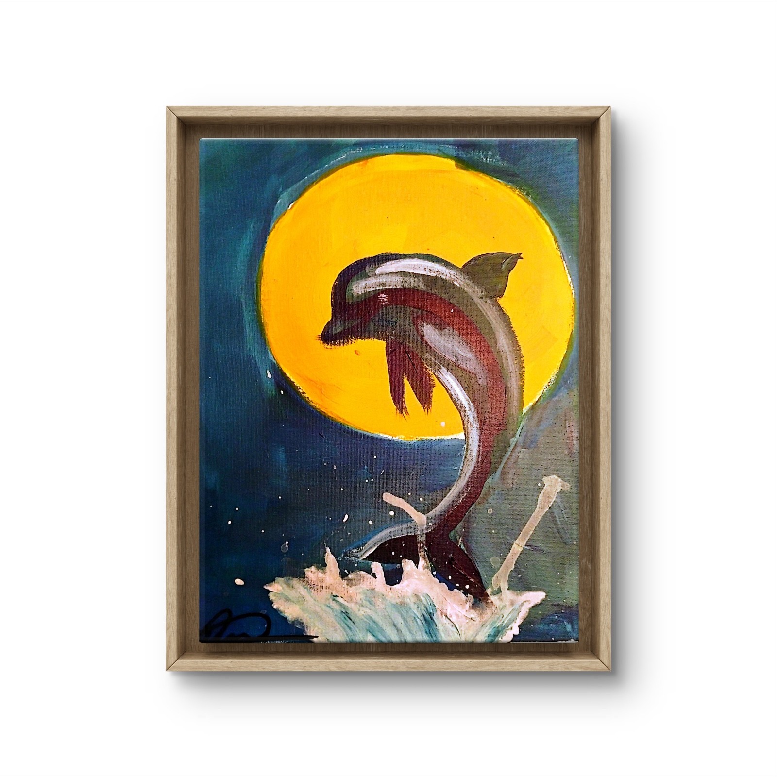 Original art 14 X 11 Dolphin CANVAS Colorful Modern Art Acrylic Painting