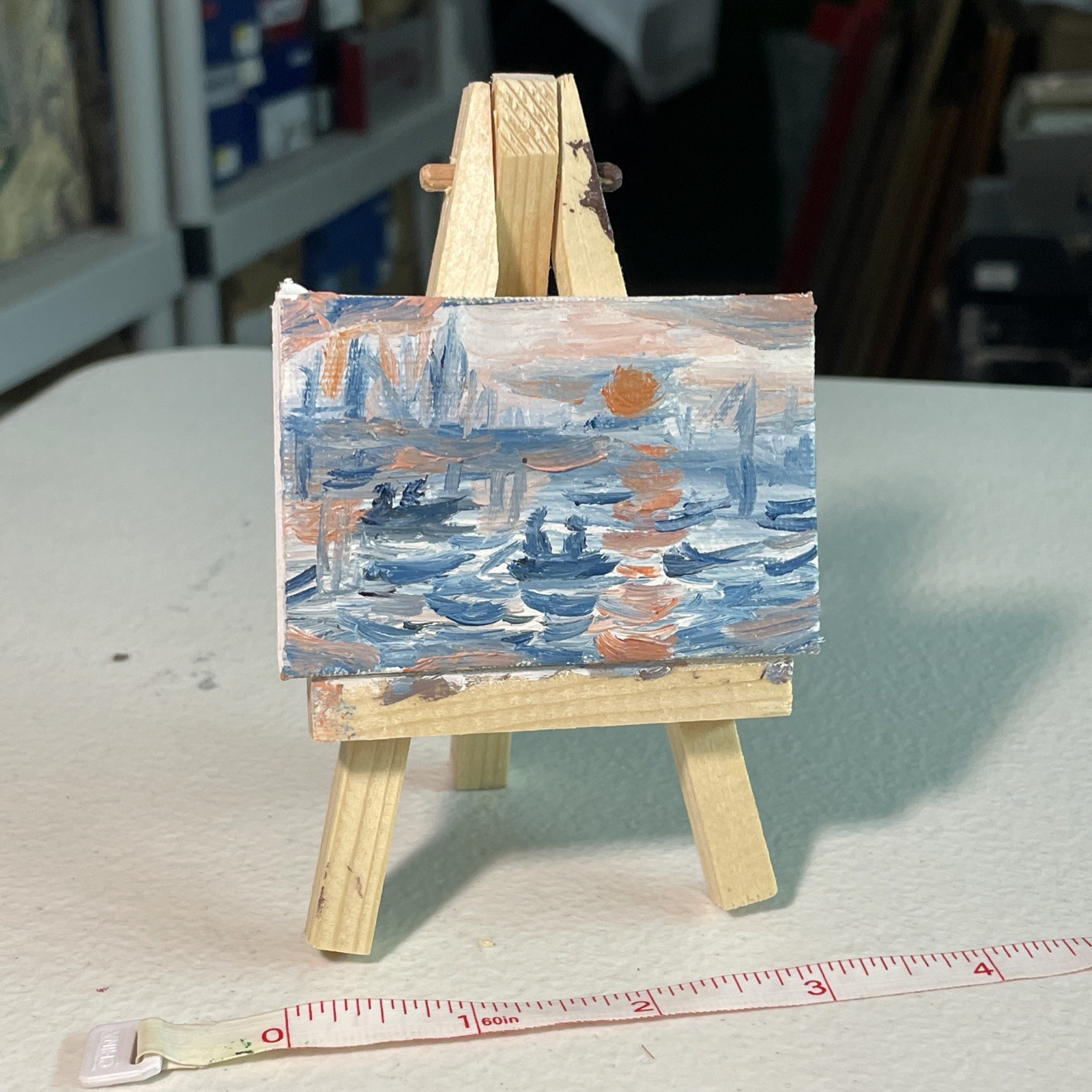 3in X 2in Miniature Oil Painting After Claude Monet – Sunset 1872 Mini Art
