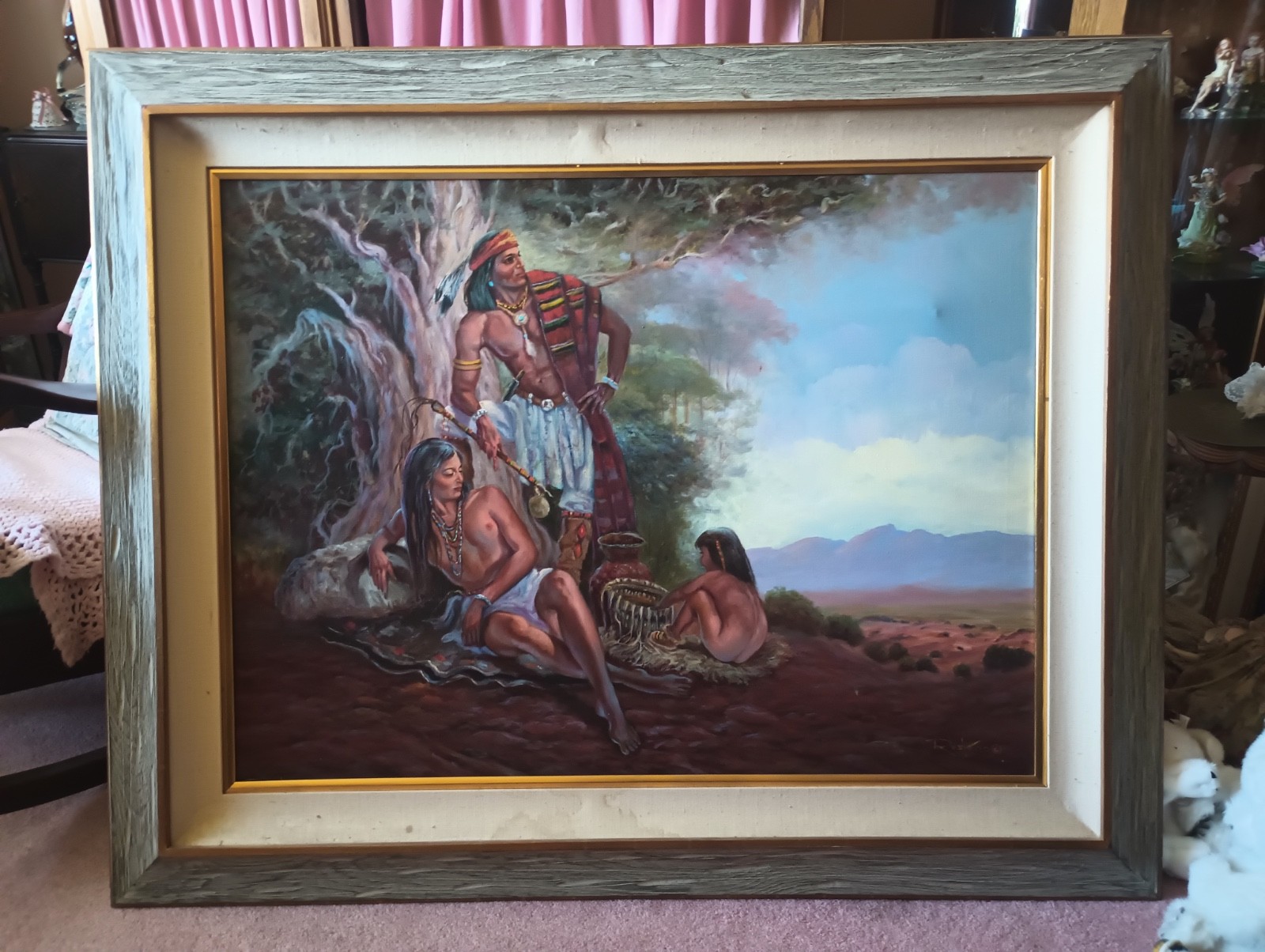 Gertrude Rust (American), 20th C Original Oil Painting, “Apache Family”, Signed