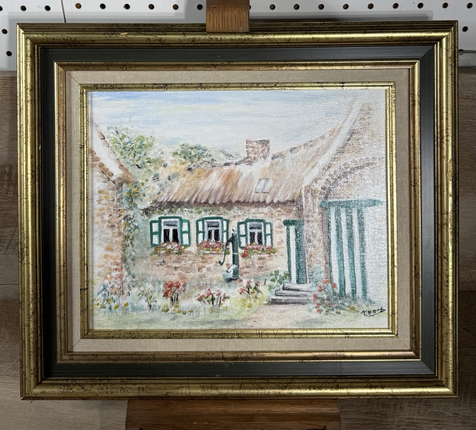 Mid Century European Oil On Canvas Cottage Garden French School Framed Signed