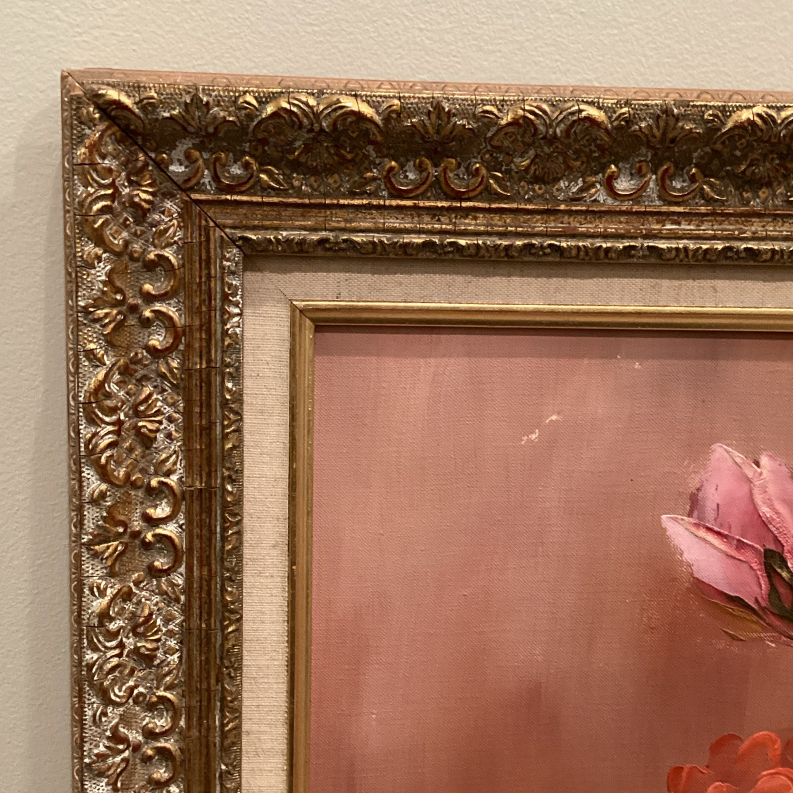 Floral Oil Painting Peony Rose Still Life Signed V Gino Virginia Clark 21×25