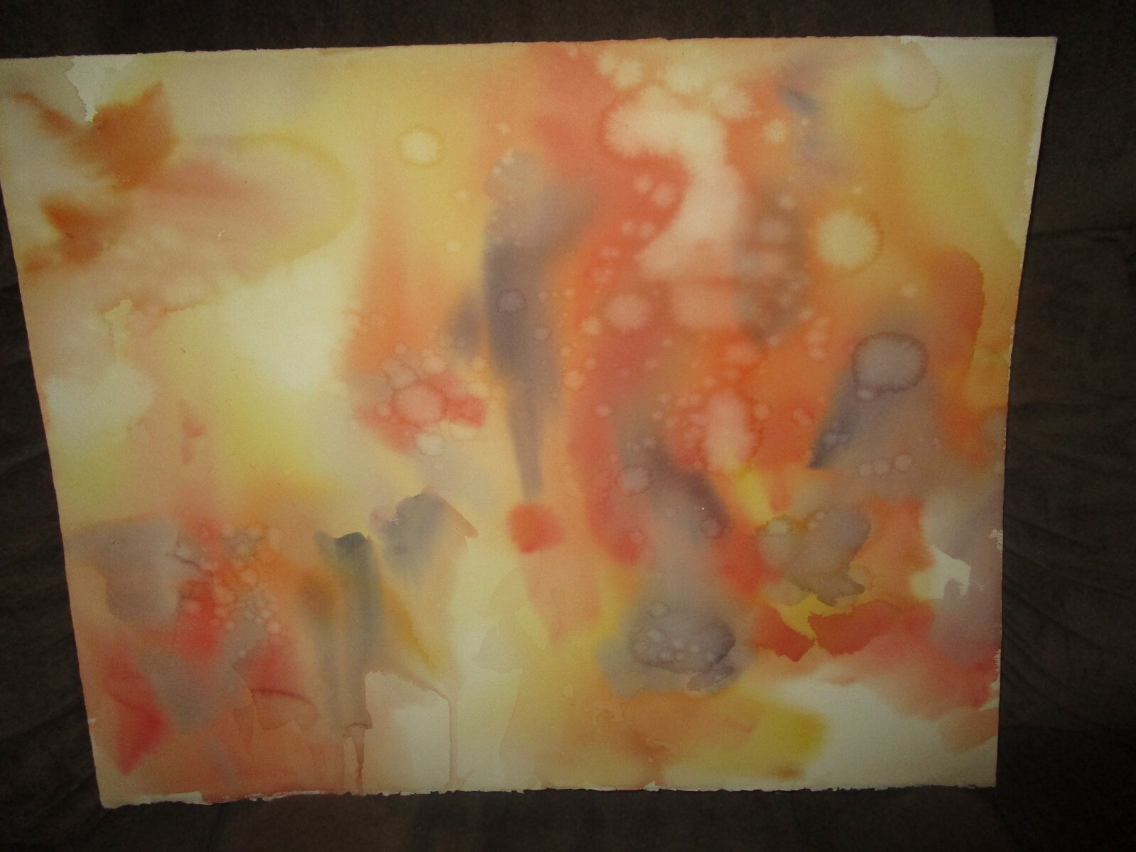 Original Watercolor By Peg Humphreys, Abstract in Oranges 20″x 25.5″