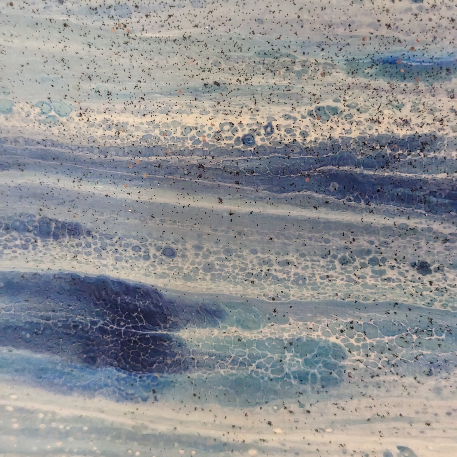Dark Reflections in Blues – Acrylic Pour Swipe Painting 30″ x 30″ x 1.5″