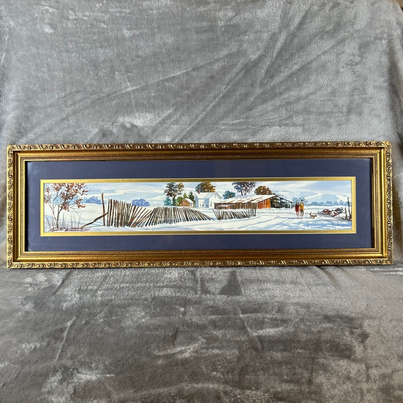 Ken Watson Original Watercolor Painting 95 Framed Winter Landscape Oklahoma Art