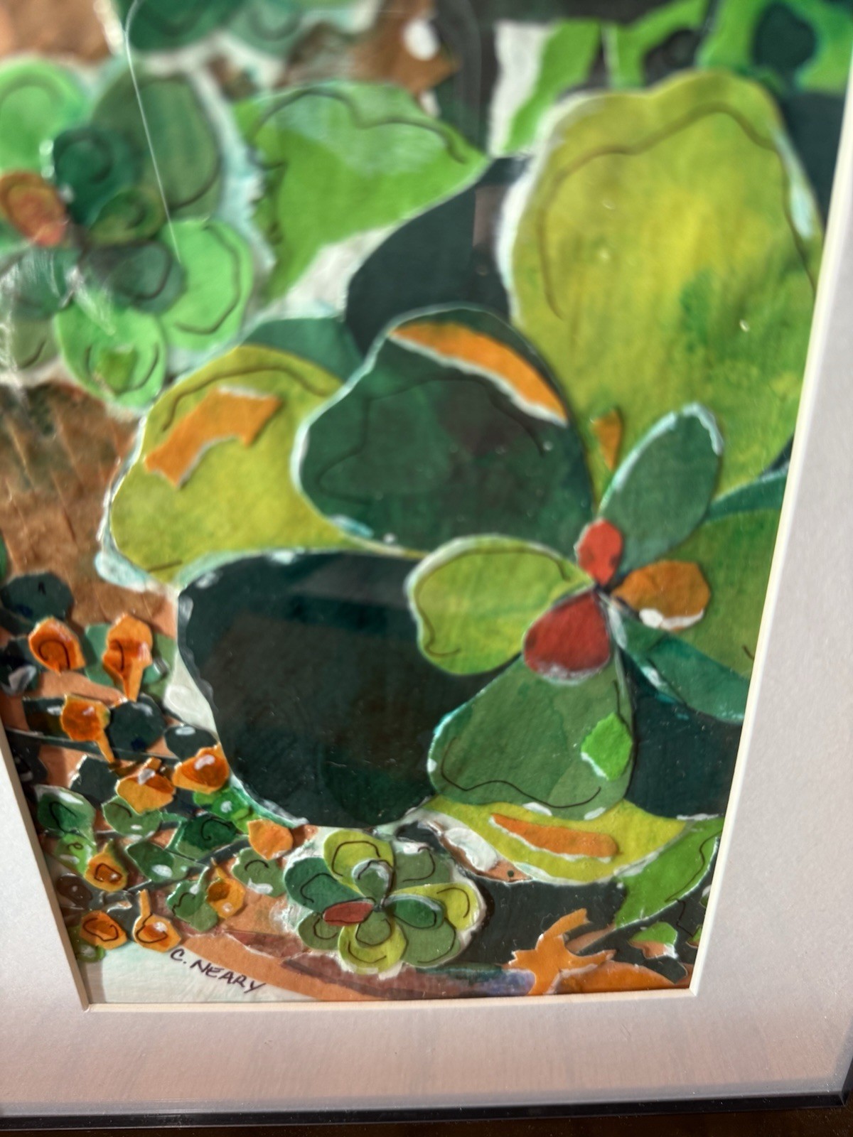 Original MixedMedia (watercolor, Ink, Paper) Painting Various Sedum Frame 10”x8”