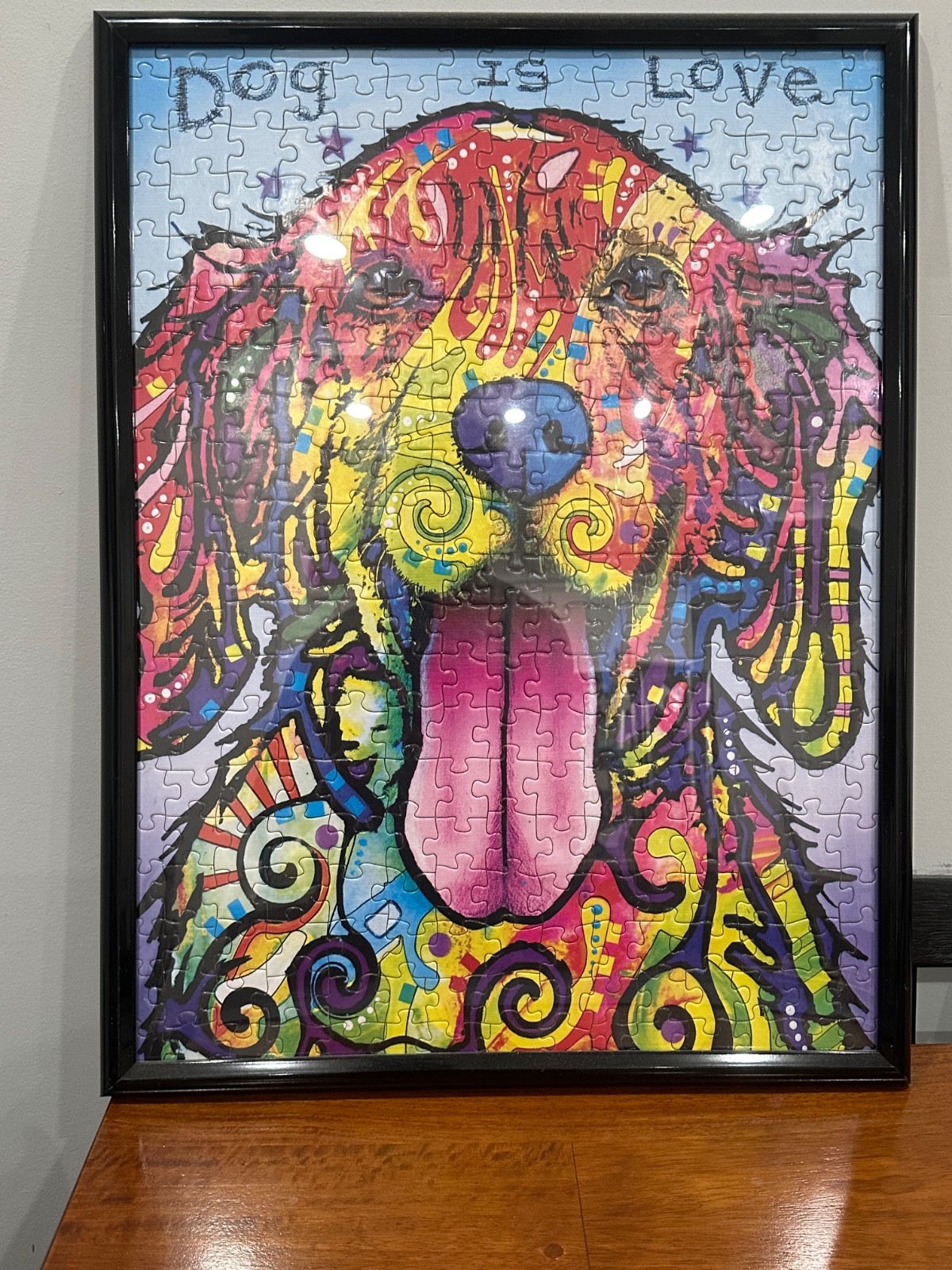 Dog Is Love unique, puzzle, art work original framed