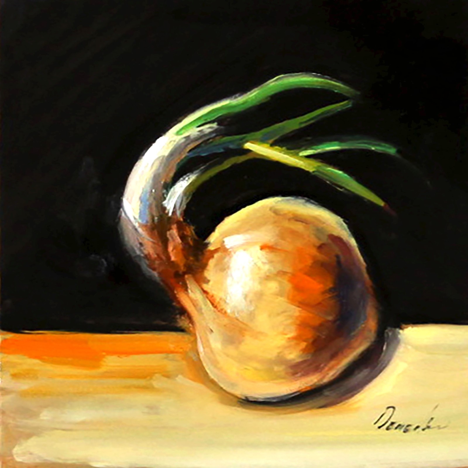 onion vegetable still life Oil painting UKRAINE 8X8 hardboard Demenko Natalia