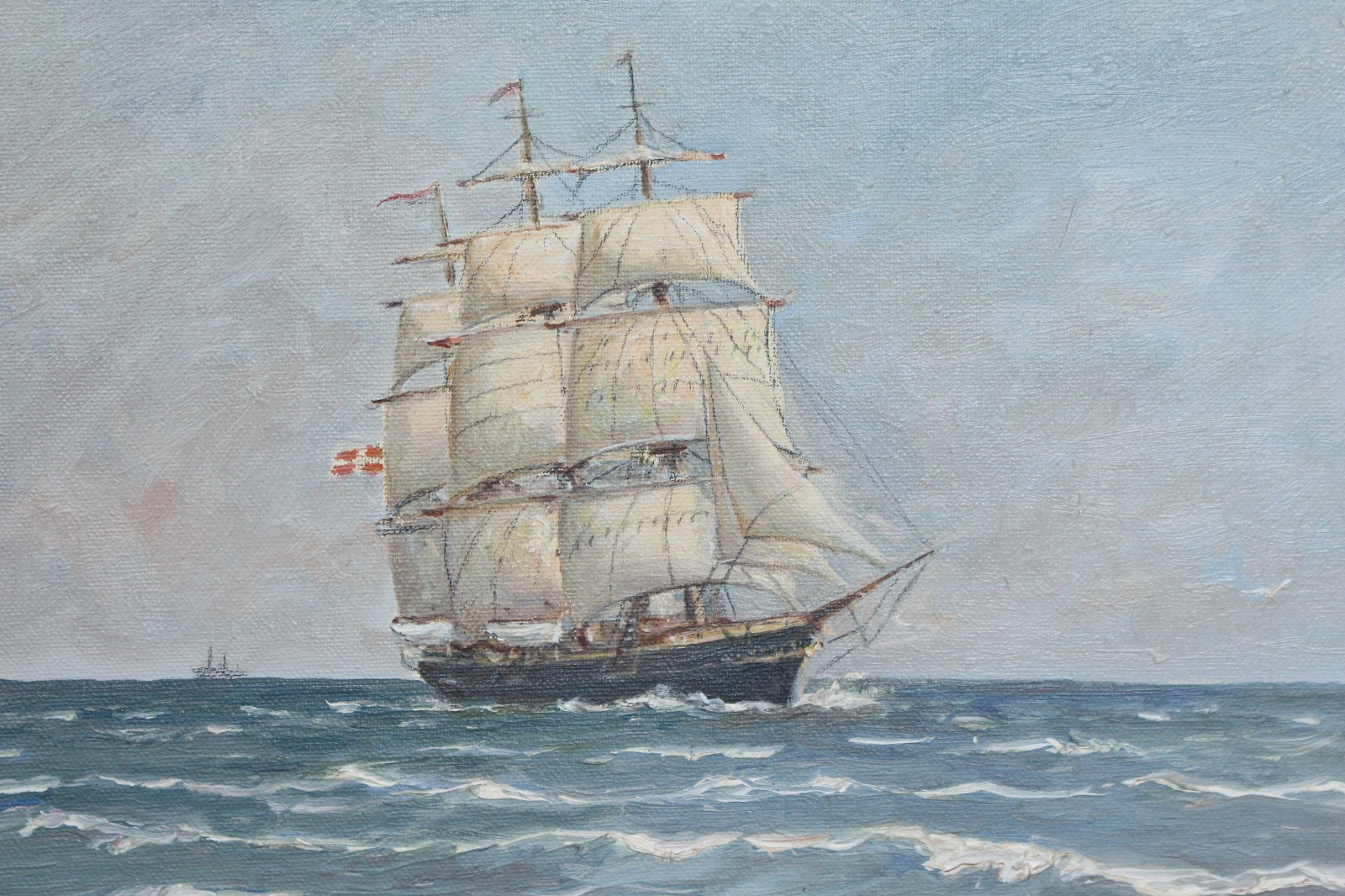 DECORATIVE DANISH PAINTING “SAILING SHIP” ILLEGIBLY SIGNED! #12931
