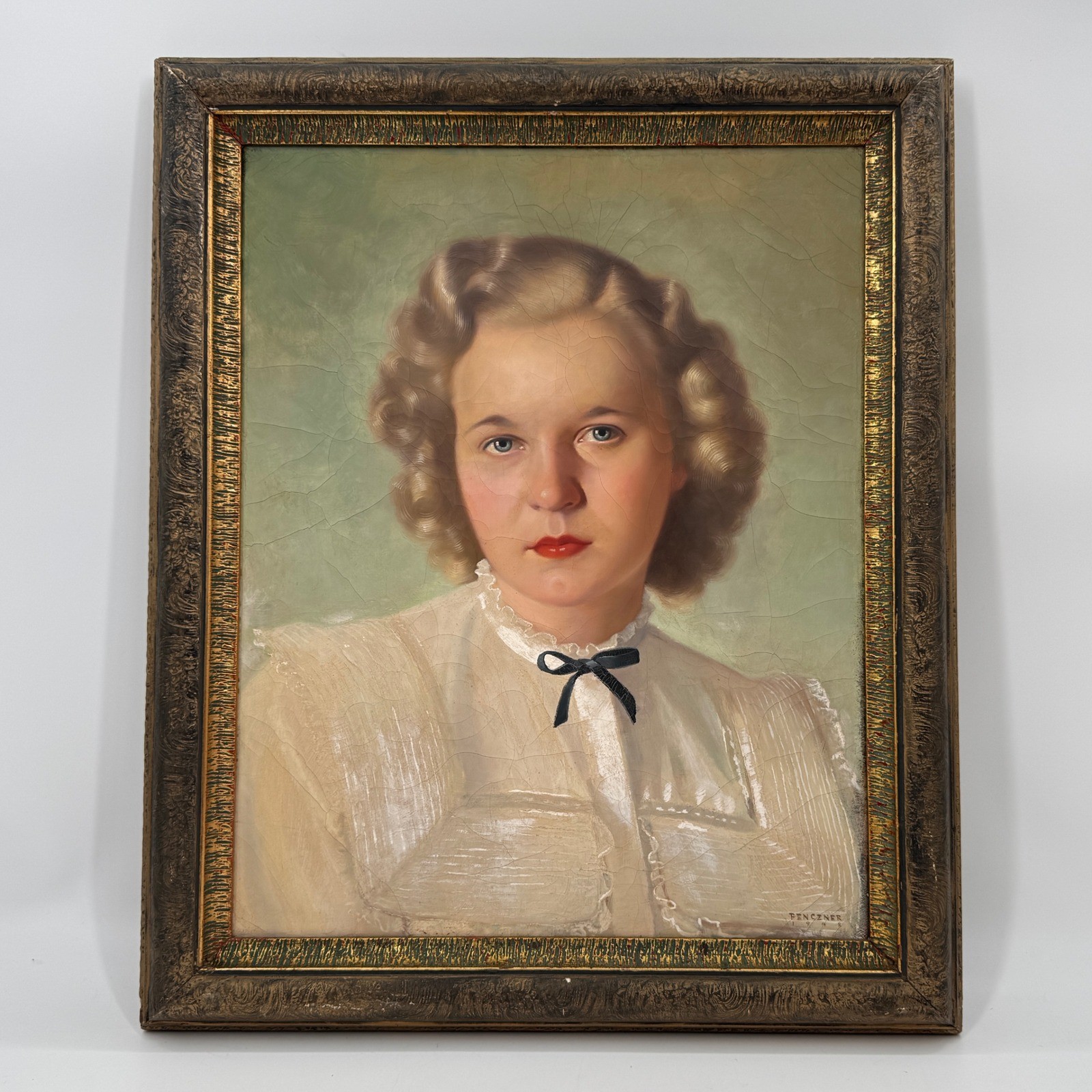 Paul Penczner (Hungarian-American 1916–2010) Oil Portrait of Young Woman 1948