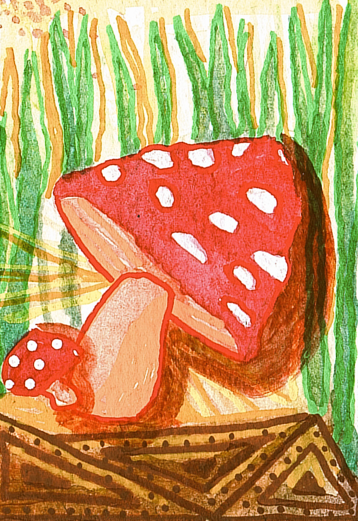 ACEO original abstract mushroom nature series 1 of 12 size 2 1/2″-3 1/2″