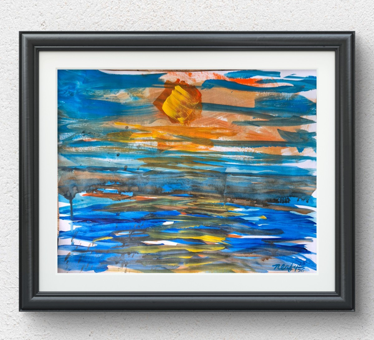 Original Hand Painted 11×14 Acrylic Paper Ocean Sunset Wall Art Home Decor P127