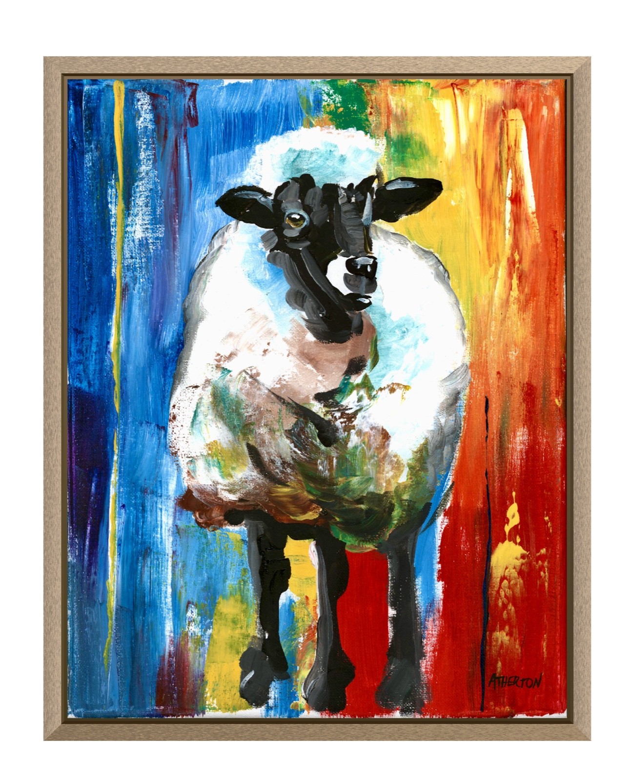 Atherton 11×14 Original Expressionism Acrylic Painting “Super Sheep” hand signed