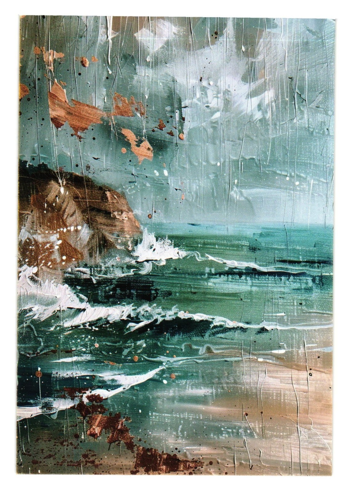 Abstract Coastal Landscape Postcard Canvas Ocean Waves Beach Seascape Blank Back
