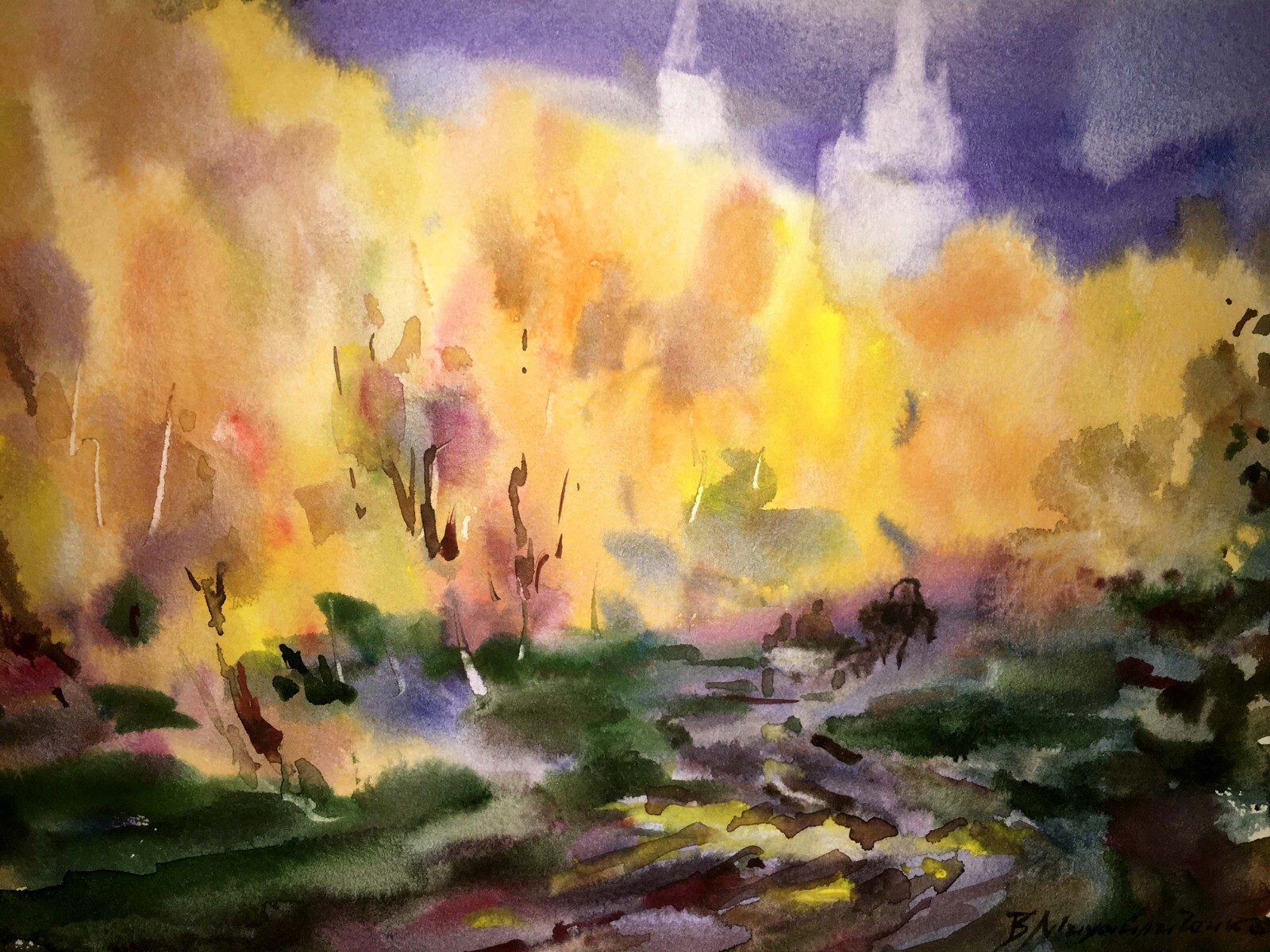 Watercolor Painitng Fields Mikhailichenko V Original Artwork Signed Artwork n178