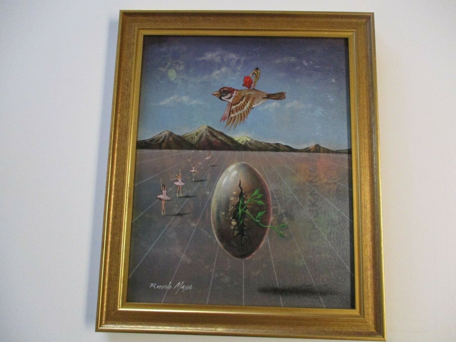 RICARDO MAYA AUTHENTIC ORIGINAL PAINTING SURREALISM BIRD LANDSCAPE DALI STYLE