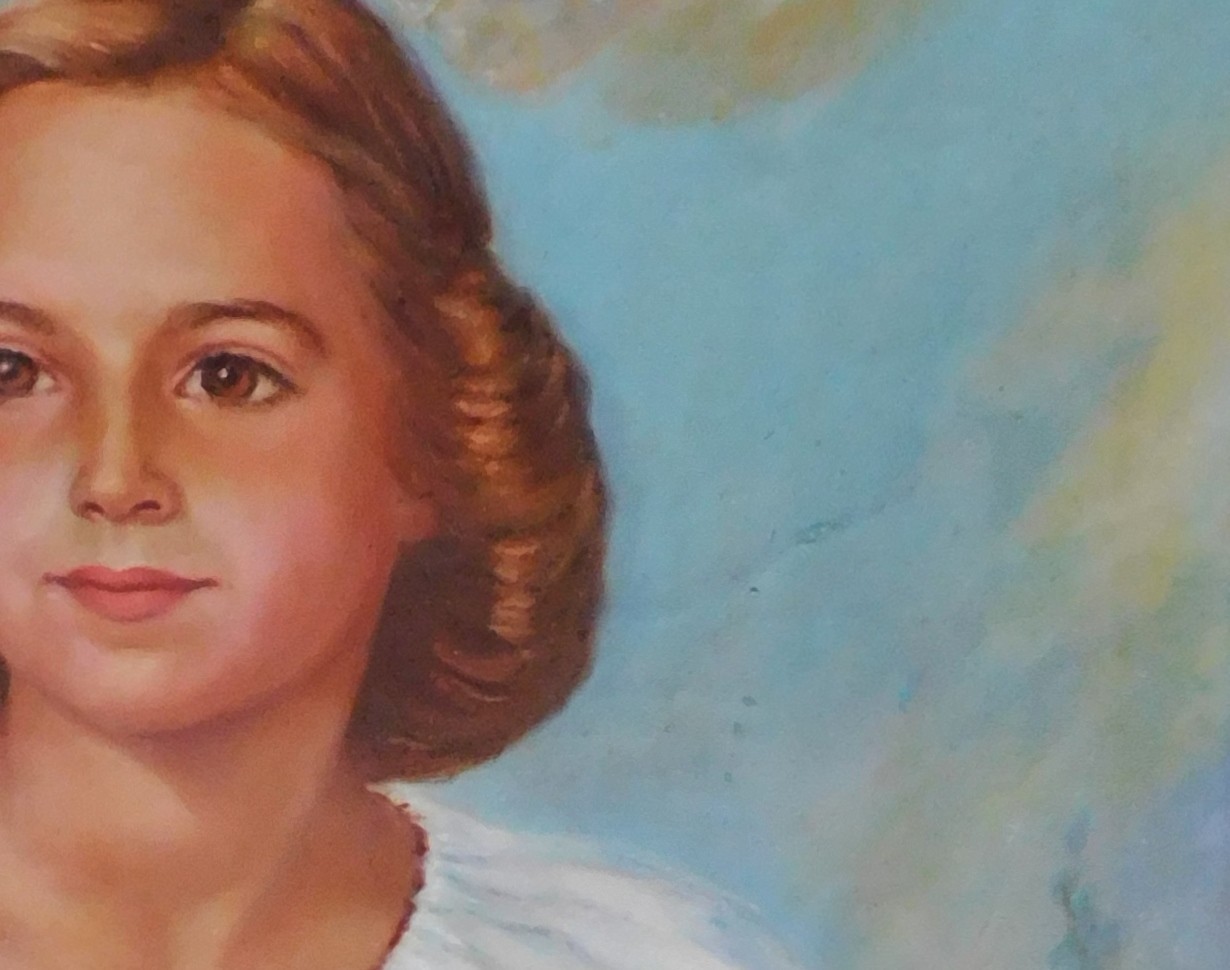 1940’s 50’s Portrait Oil Painting Of Young Lady NEO CLASSICAL GOLD FRAME 30 x 25