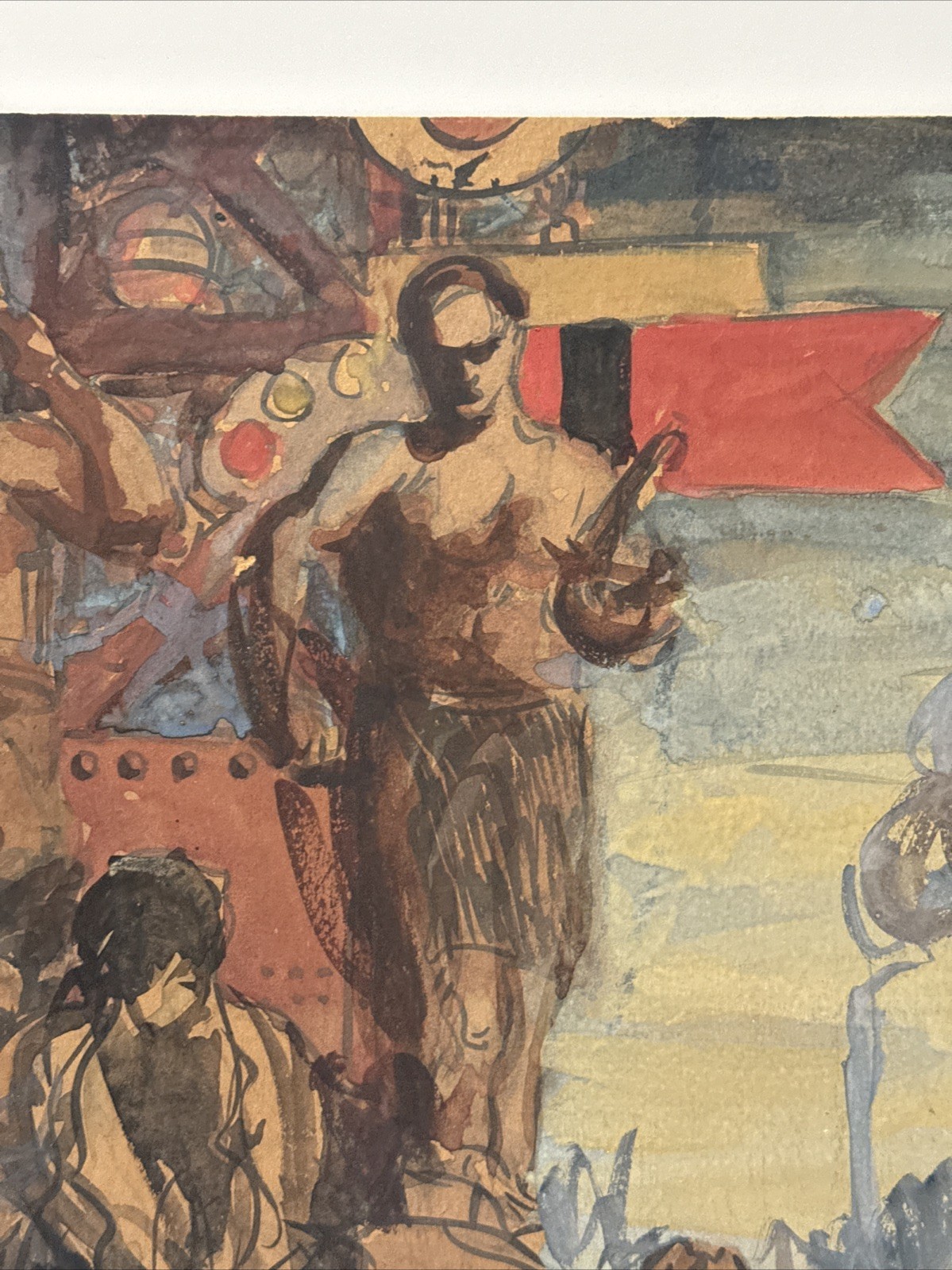 Antique Wpa Painting Illustration Frederick Dana Marsh Portrait Industrial Ships