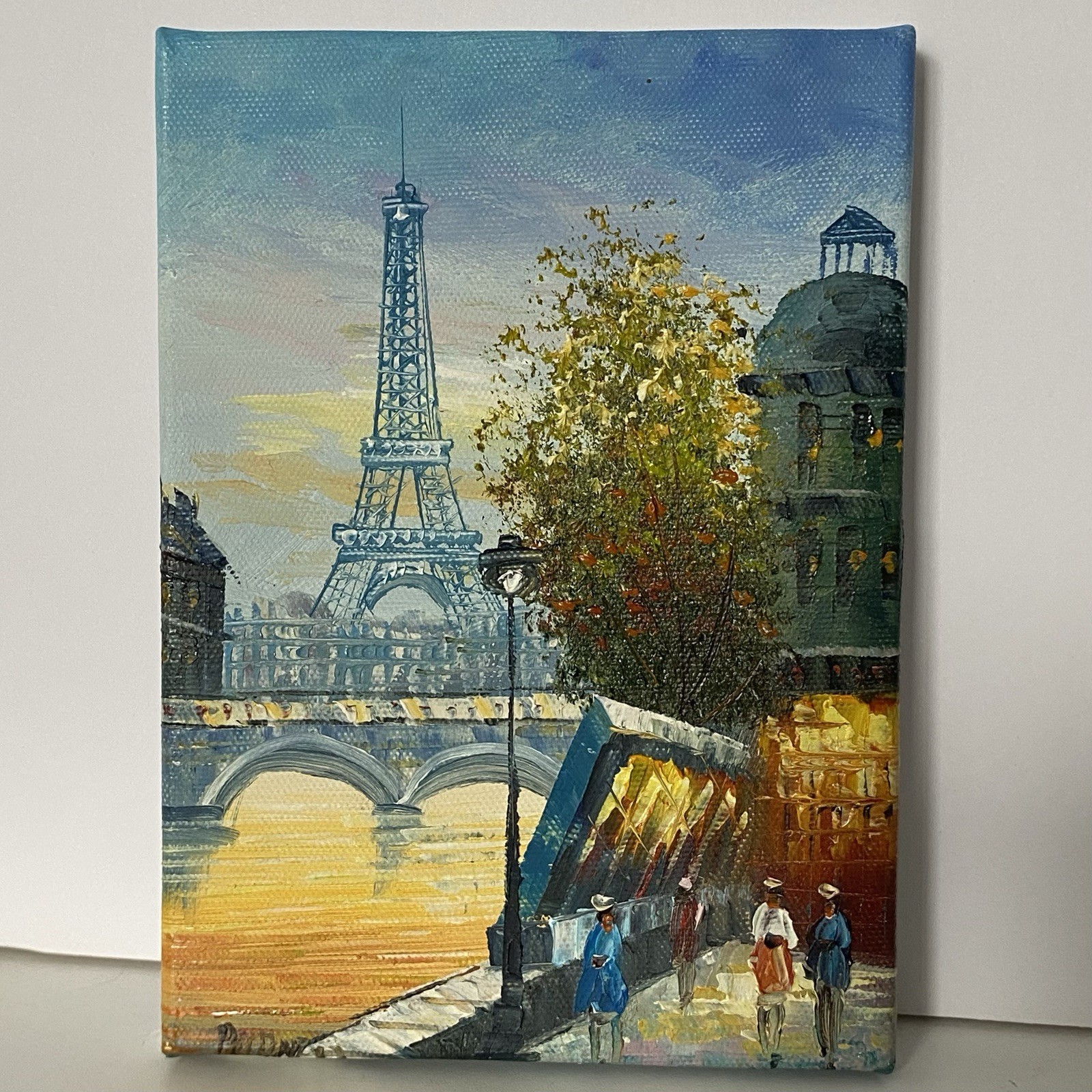 Eiffel Tower Mini Oil Acrylic Painting 7” X 5” Signed Impressionist France EUC