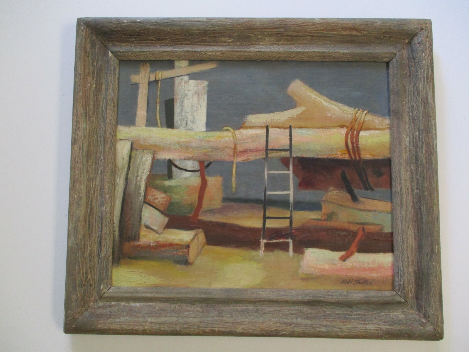 ROBERT TROTTER OIL PAINTING ANTIQUE SURREALIST LANDSCAPE DRIFTWOOD MODERNISM WPA
