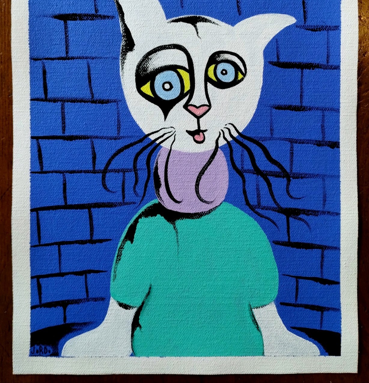 STREET CAT BLUE POP ART EXPRESSIONISM PAINTING ON LOOSE CANVAS..9 X 12 BY: JORDO